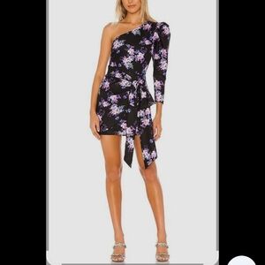 Lovers+Friends Black/Purple Floral One-Shoulder mini  Dress size small EUC